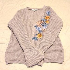 Embroidered Grey Flare Sleeve Sweater